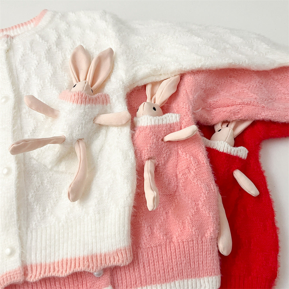 (In Production)Girls Easter Bunny Sweater Cardigan