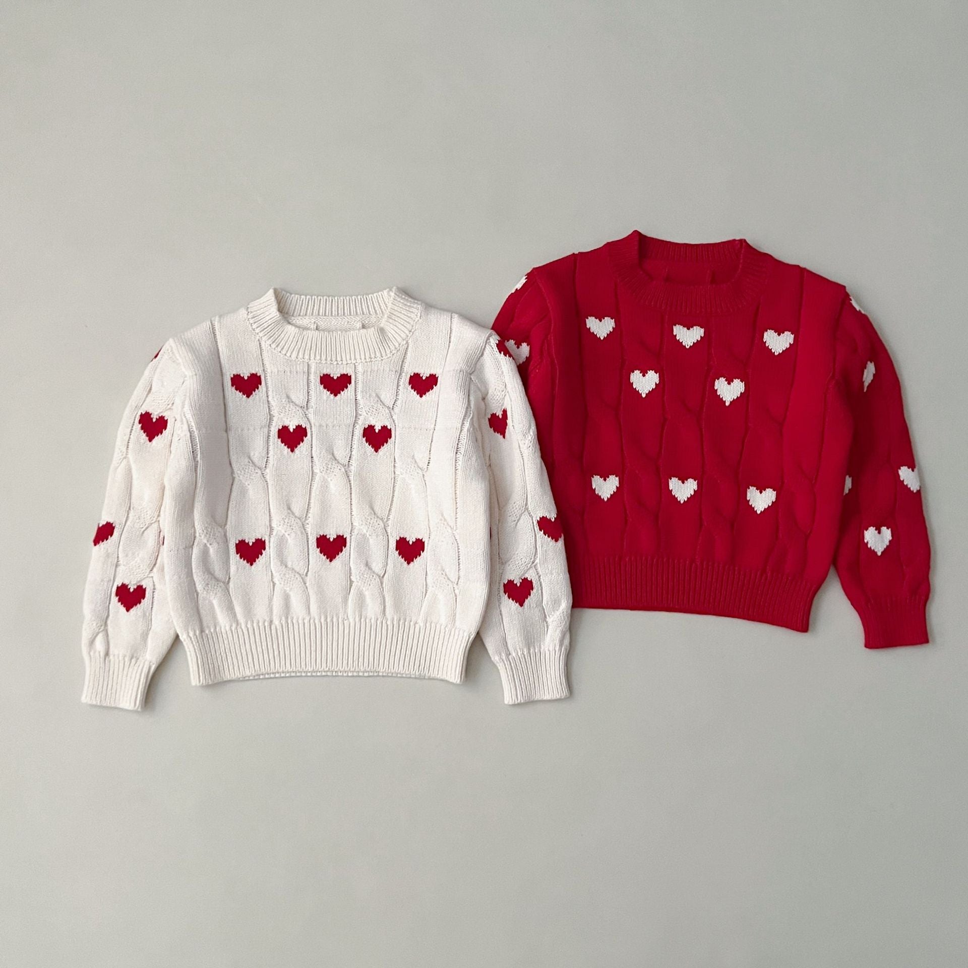 (Pre Order)Girls Valentine's Day Love Jacquard Twist Sweater
