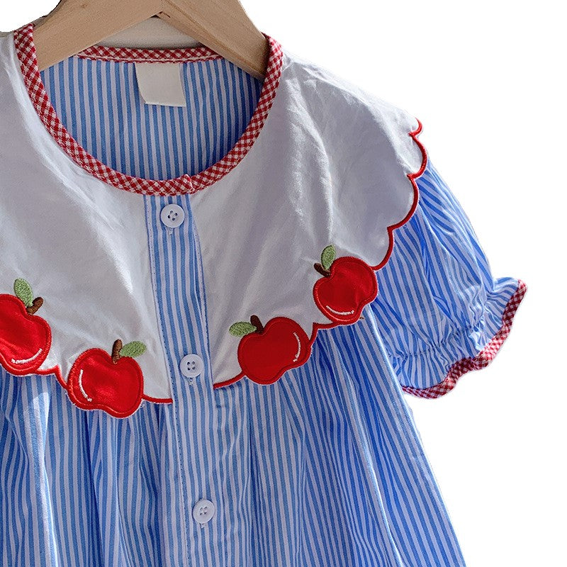 (In Production)Girls Summer Back To School Applique Cotton Dress