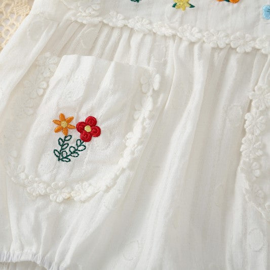 (Pre Order 2 Weeks)Toddler Girls Floral Embroidery Romper