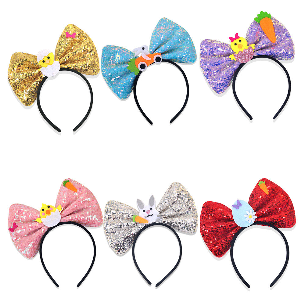 (Pre Order)Girls Easter Cartoon Sequin Bow Headband