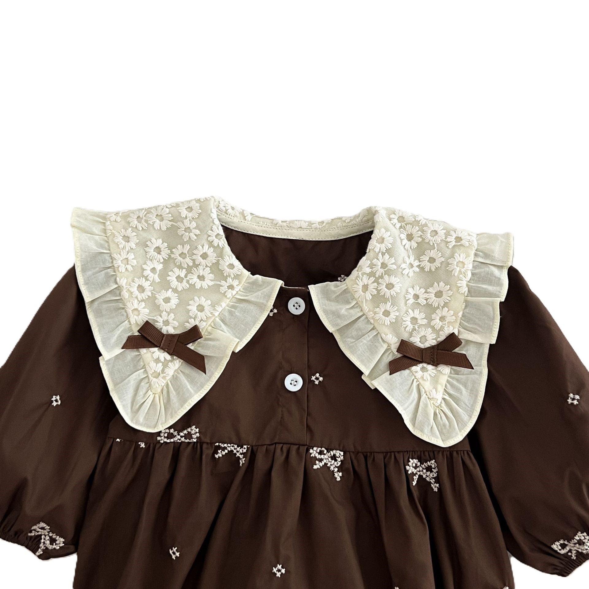 (In Production)Sisters Spring&Summer Bow Embroidery Doll Collar Dress&Romper