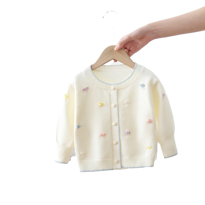 (In Production)Girls Fall&Winter Solid-color Bow Cardigan