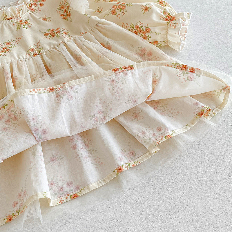 (In Production)Sisters Fall Floral Print Lace Ruffle Dress&Romper