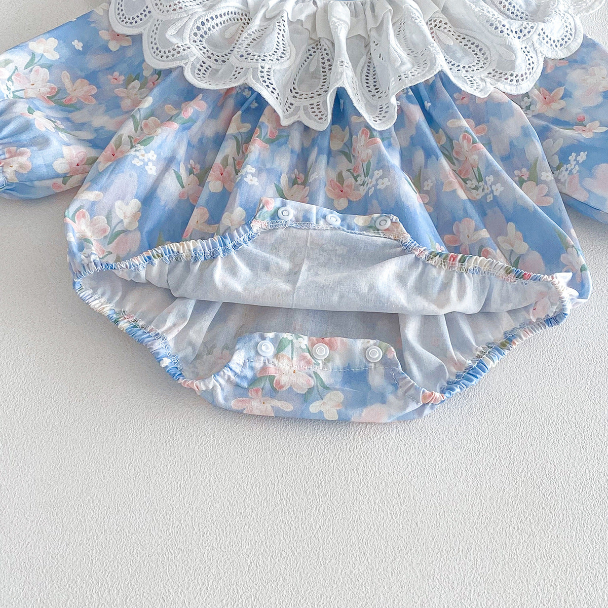 (Pre Order 2 Weeks)Sisters Fall Blue Floral Print Ruffle Collar Dress&Romper
