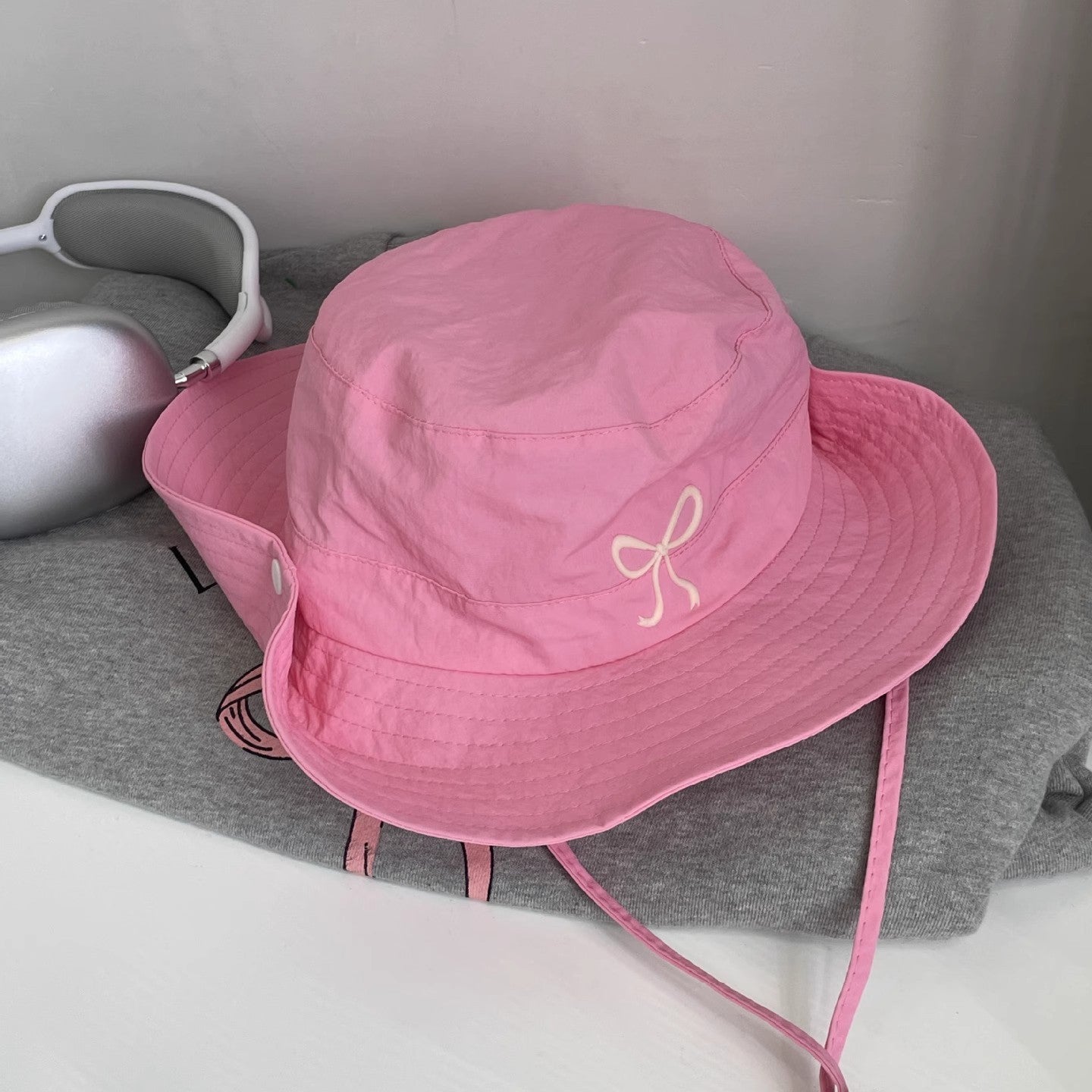 (Pre Order)Adults Summer Bow Embroidery Breathable Fisherman Hat