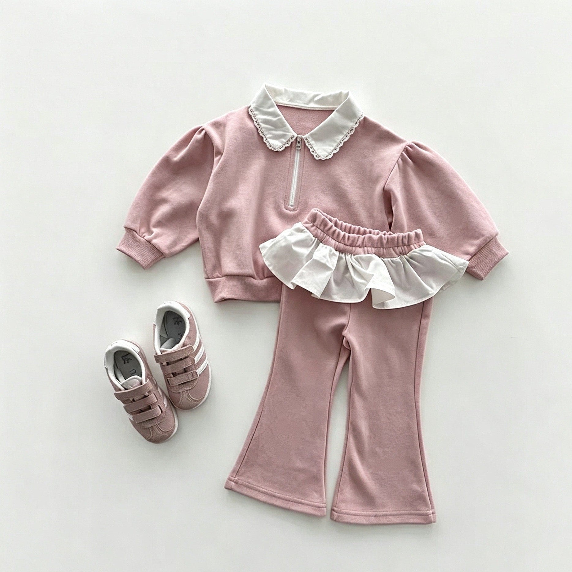 (Pre Order 2 Weeks)Girls Fall Pleated Zipper Sweatshirt Set