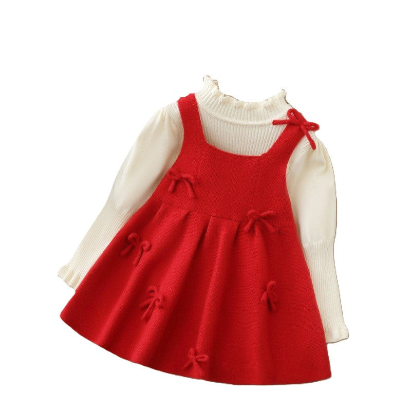 (In Production)Girls Fall&Winter Bow Sweater Dress Set