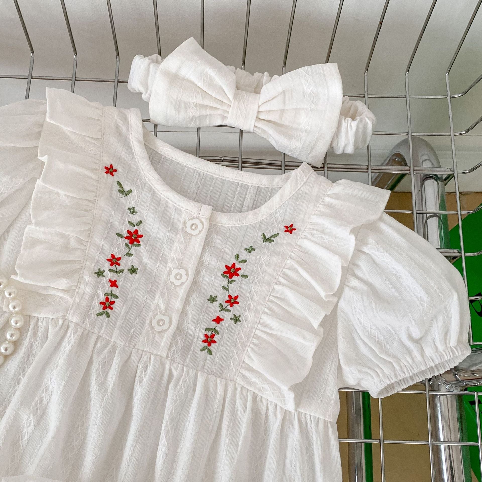 (Pre Order 2 Weeks)Girls Fall Floral Embroidery Ruffle Romper