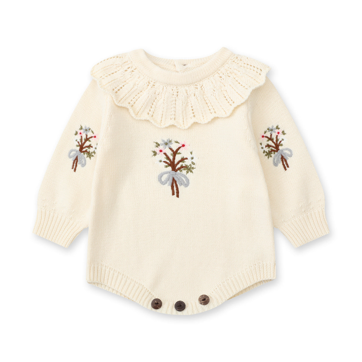 (Pre Order 2 Weeks)Toddler Girls Fall Floral Embroidery Knitted Sweater Romper