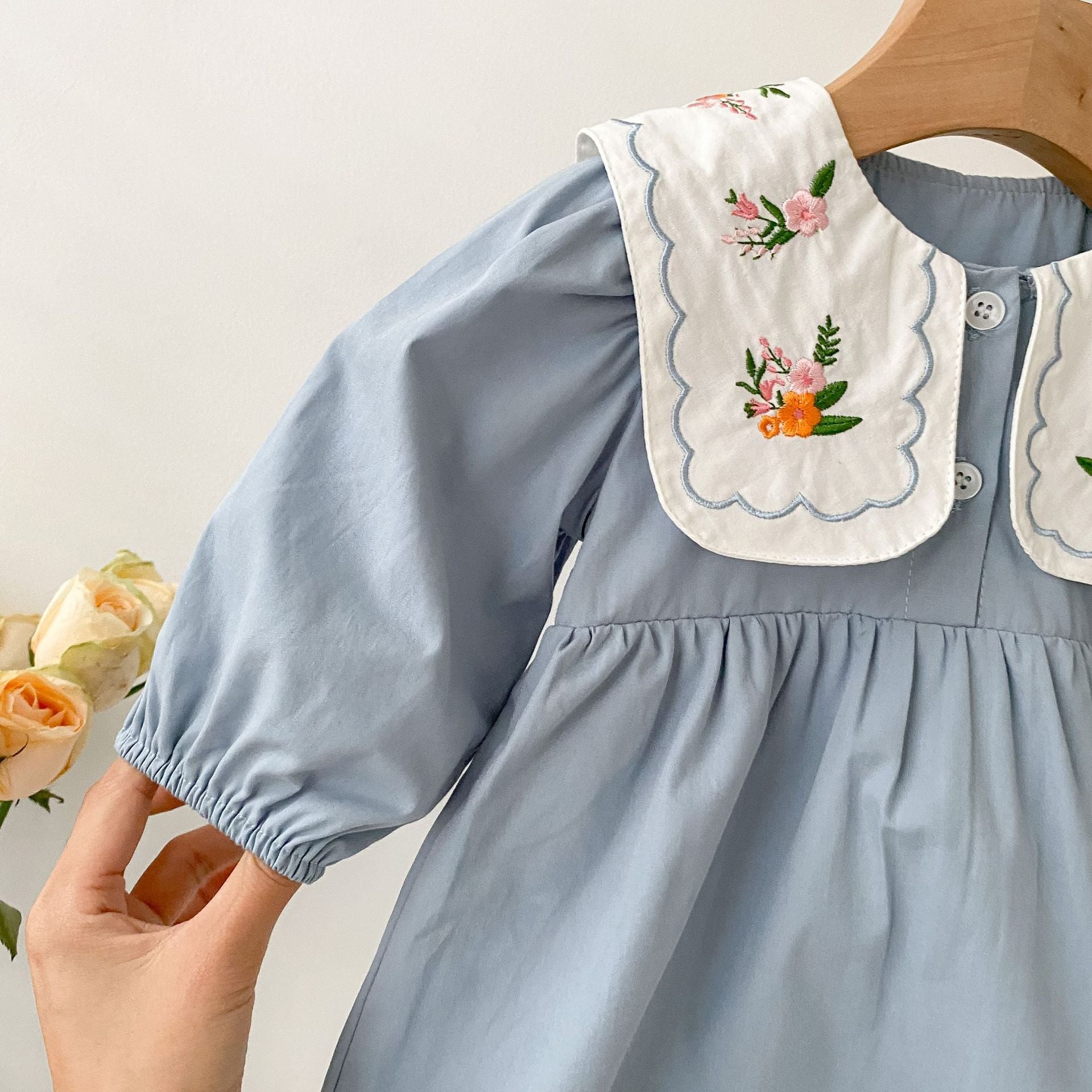 (In Production)Girls Fall Floral Embroidery Romper