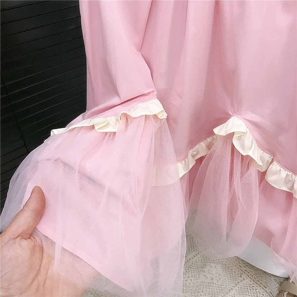 (In Production)Girls Spring&Summer Pink Ruffle Gauzy Dress