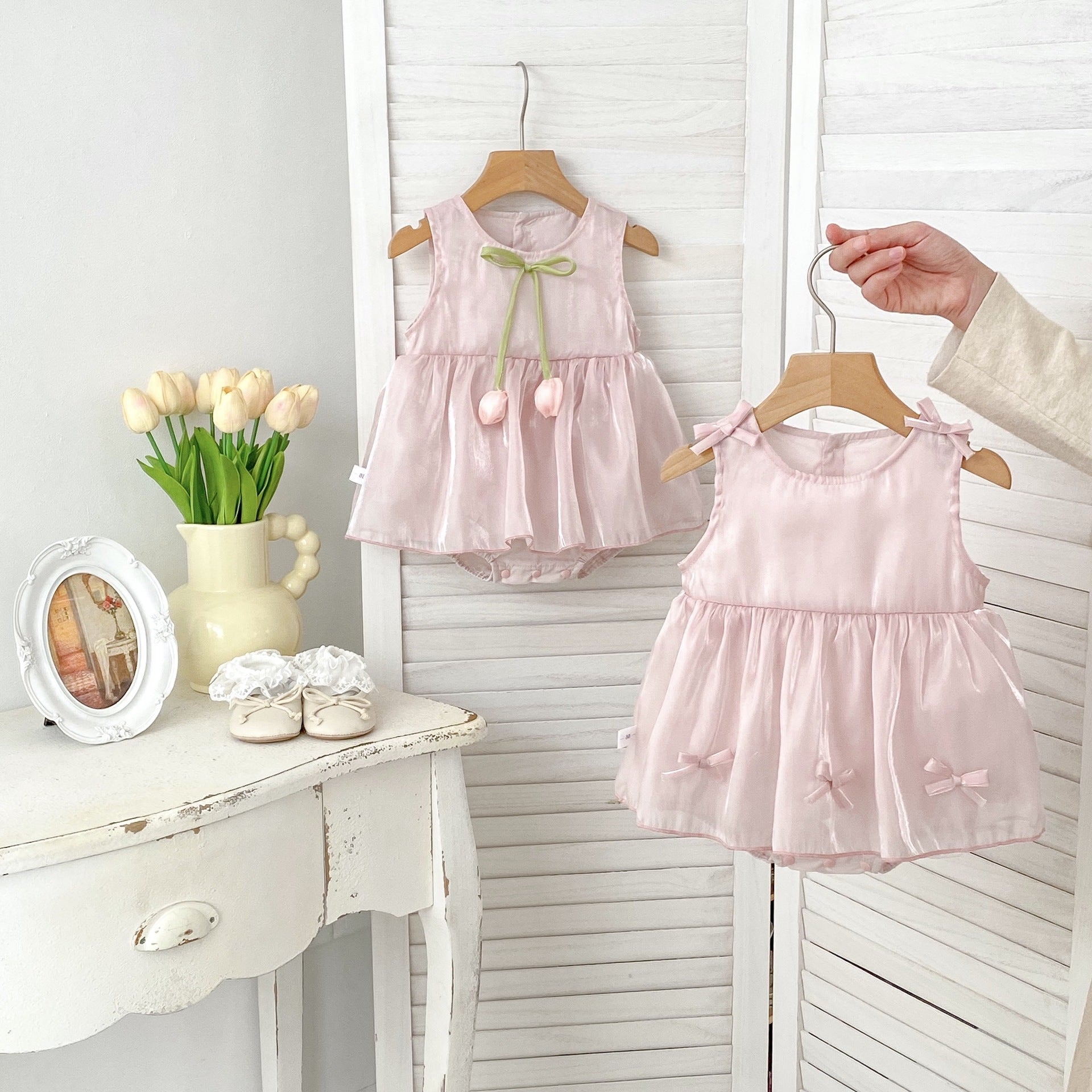 (In Production)Toddler Girls Spring&Summer Tulip,Bow Romper