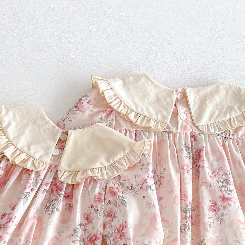 (In Production)Sisters Spring Floral Print Doll Collar Dress&Romper