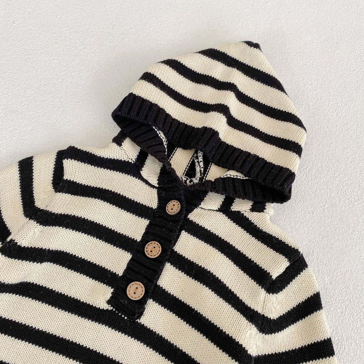 (Pre Order 2 Weeks)Toddler Kids Knitted Striped Hooded Sweater Romper