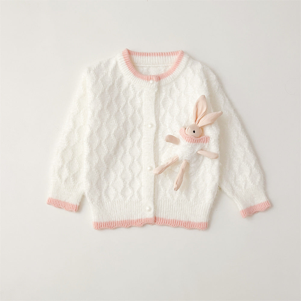 (In Production)Girls Easter Bunny Sweater Cardigan