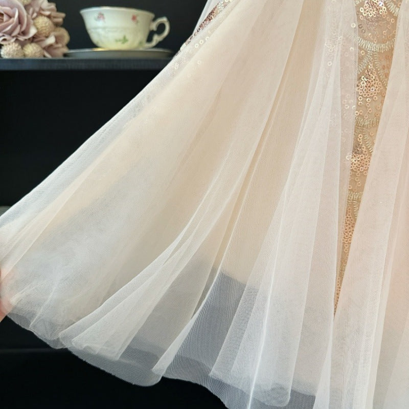 (In Production)Girls Spring&Summer Mermaid Sequin Tulle Dress with Veil