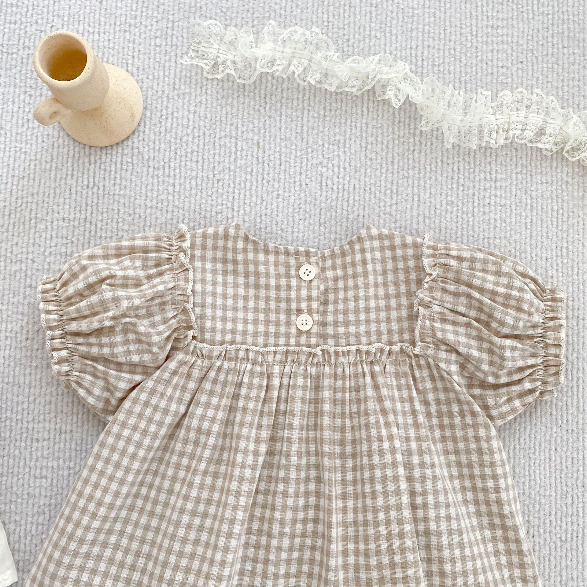 (Pre Order 2 Weeks)Toddler Girls Plaid&Embroidery Romper