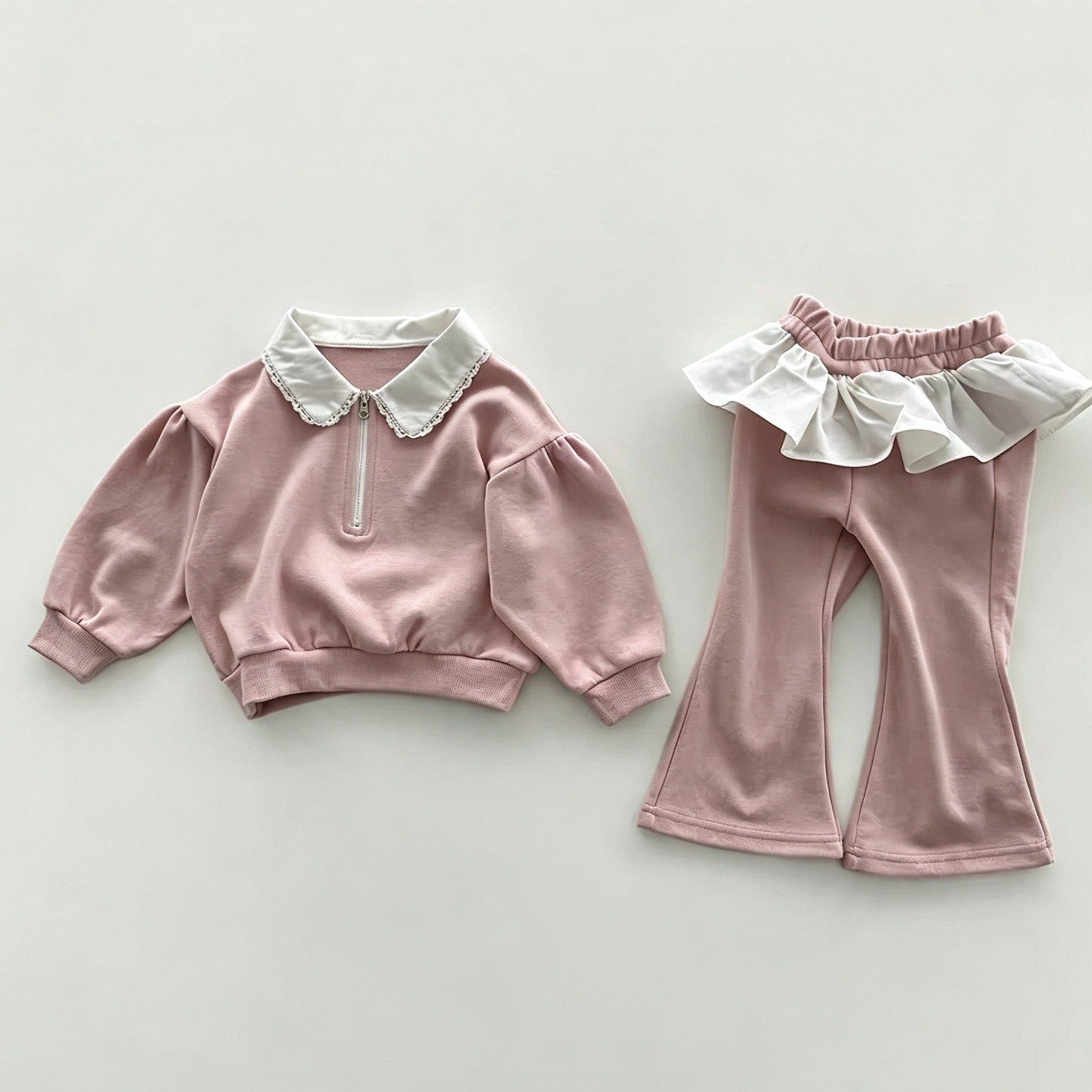 (Pre Order 2 Weeks)Girls Fall Pleated Zipper Sweatshirt Set