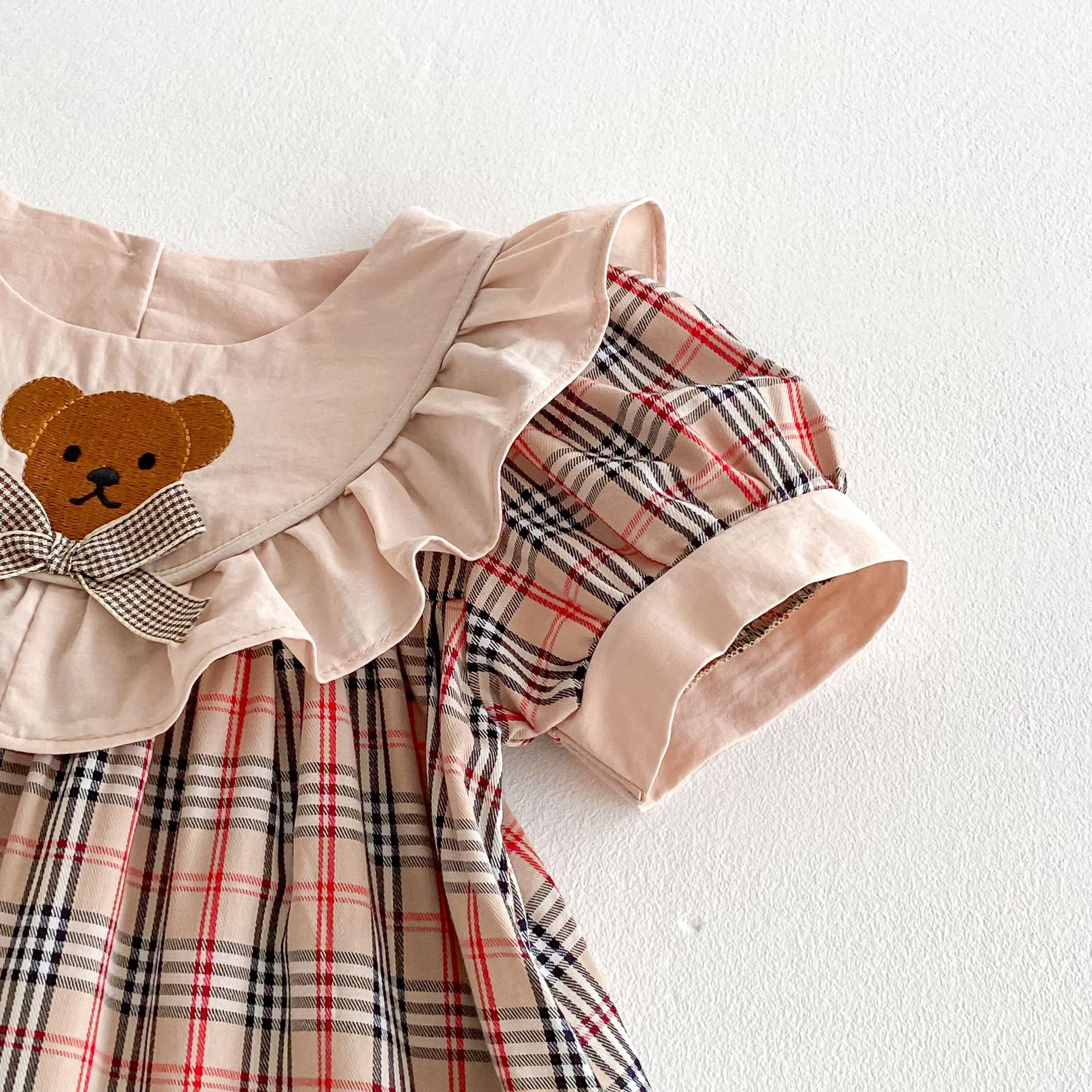 (Pre Order 2 Weeks)Girls Fall Bear Embroidery Ruffle Dress