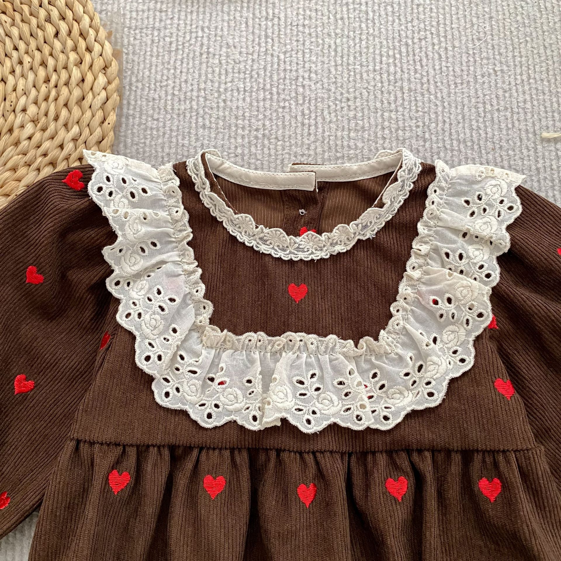 (Pre Order 2 Weeks)Sisters Fall Heart Embroidery Corduroy Dress&Romper
