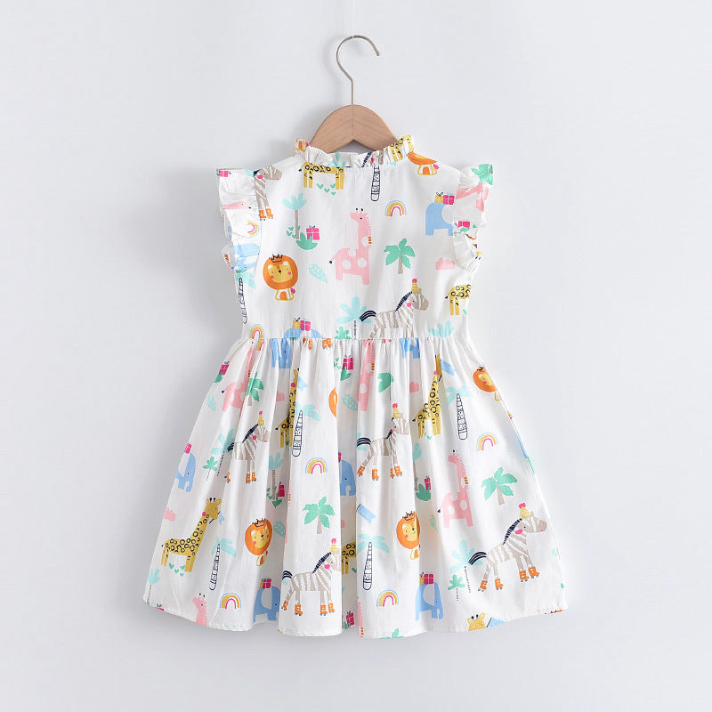 (In Production)Girls Spring and Summer Animal Print Flying Sleeves Dress