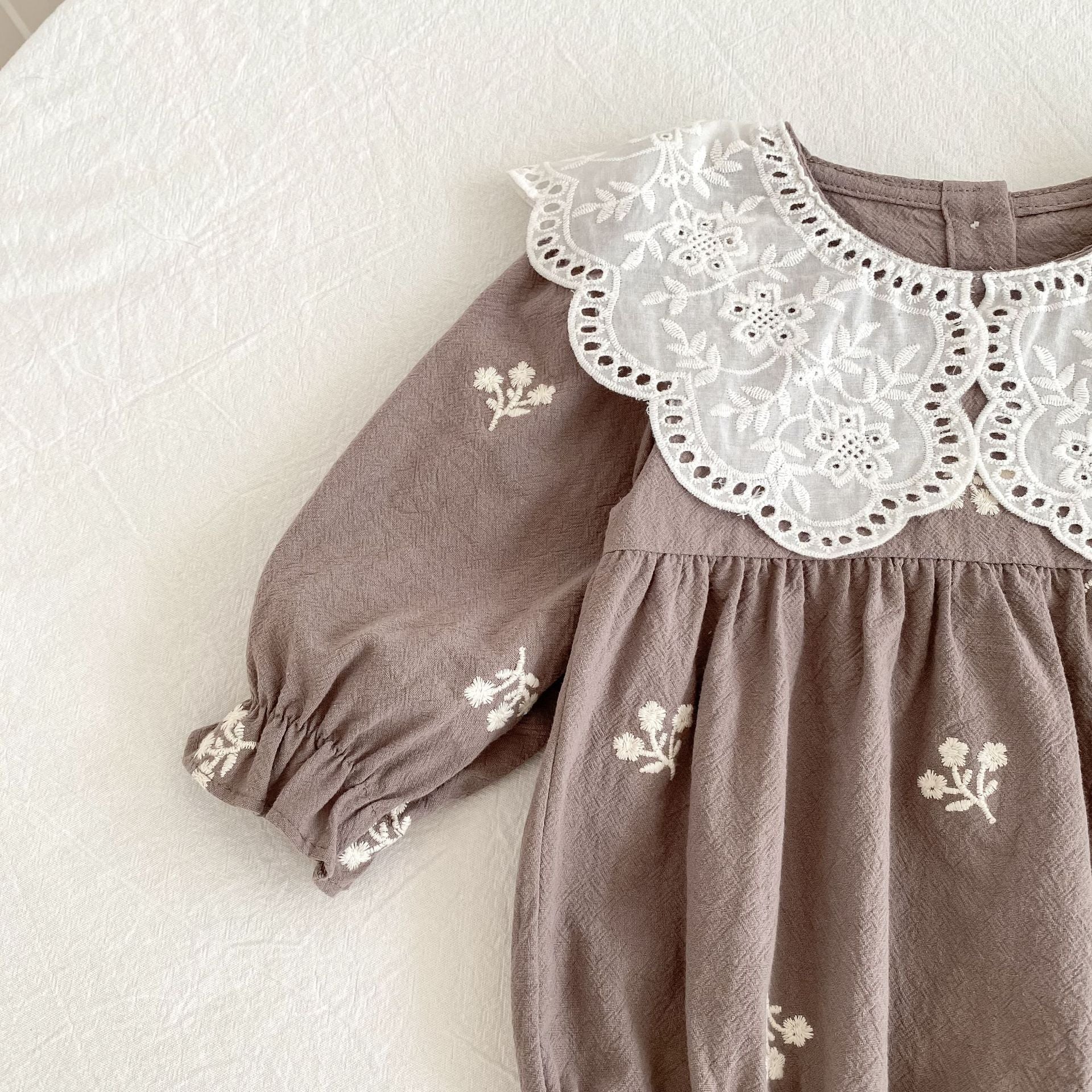 (Pre Order 2 Weeks)Sisters Fall Embroidery Baby Collar Dress&Romper