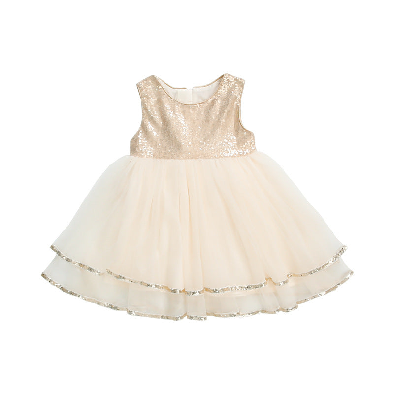 (In Production)Girls Spring&Summer Champagne Sequin Tulle Dress