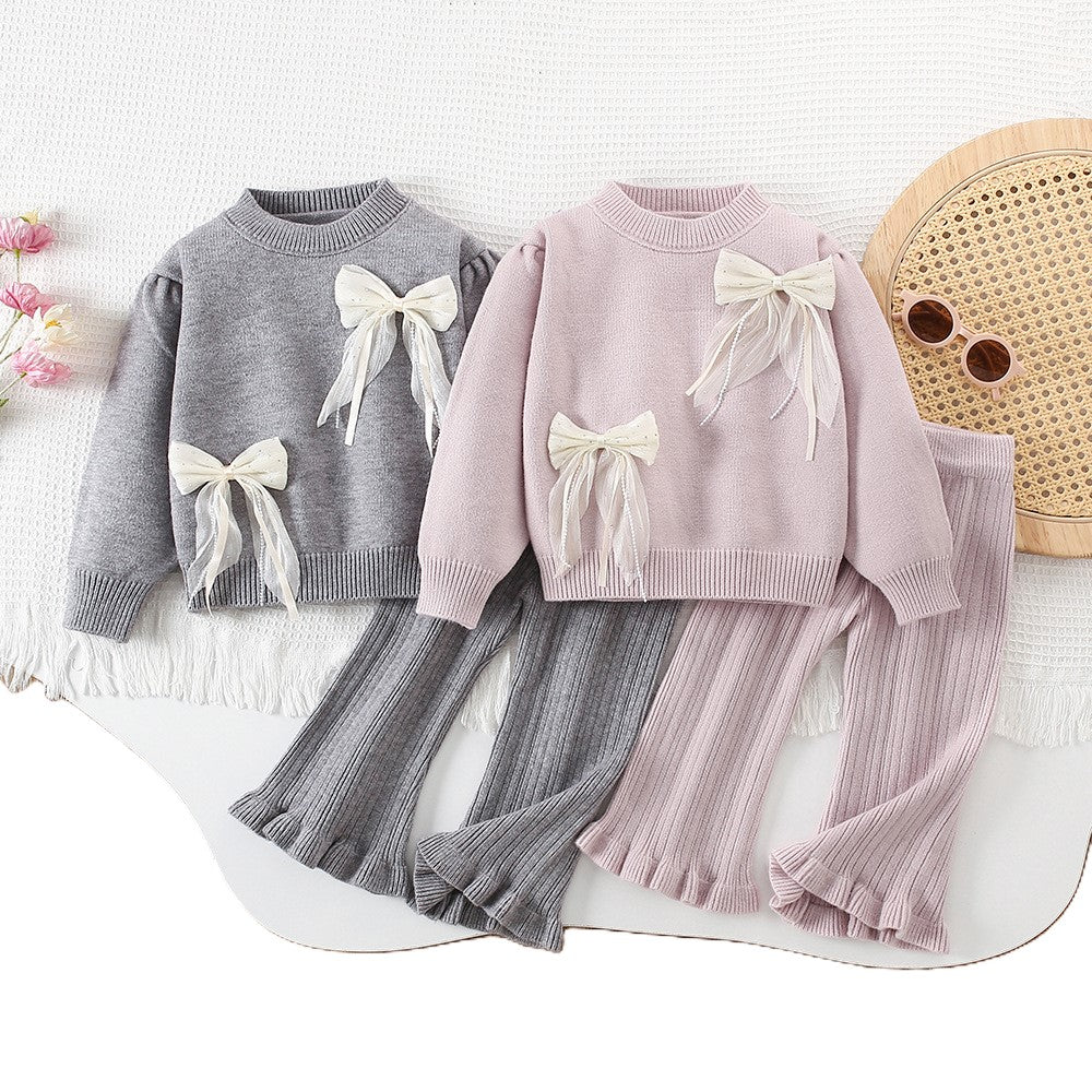 (In Production)Girls Fall&Winter Bow Sweater Suit