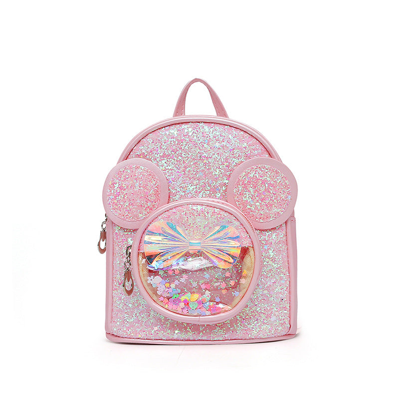 (Pre Order)Girls Bow Sequins PU Backpacks