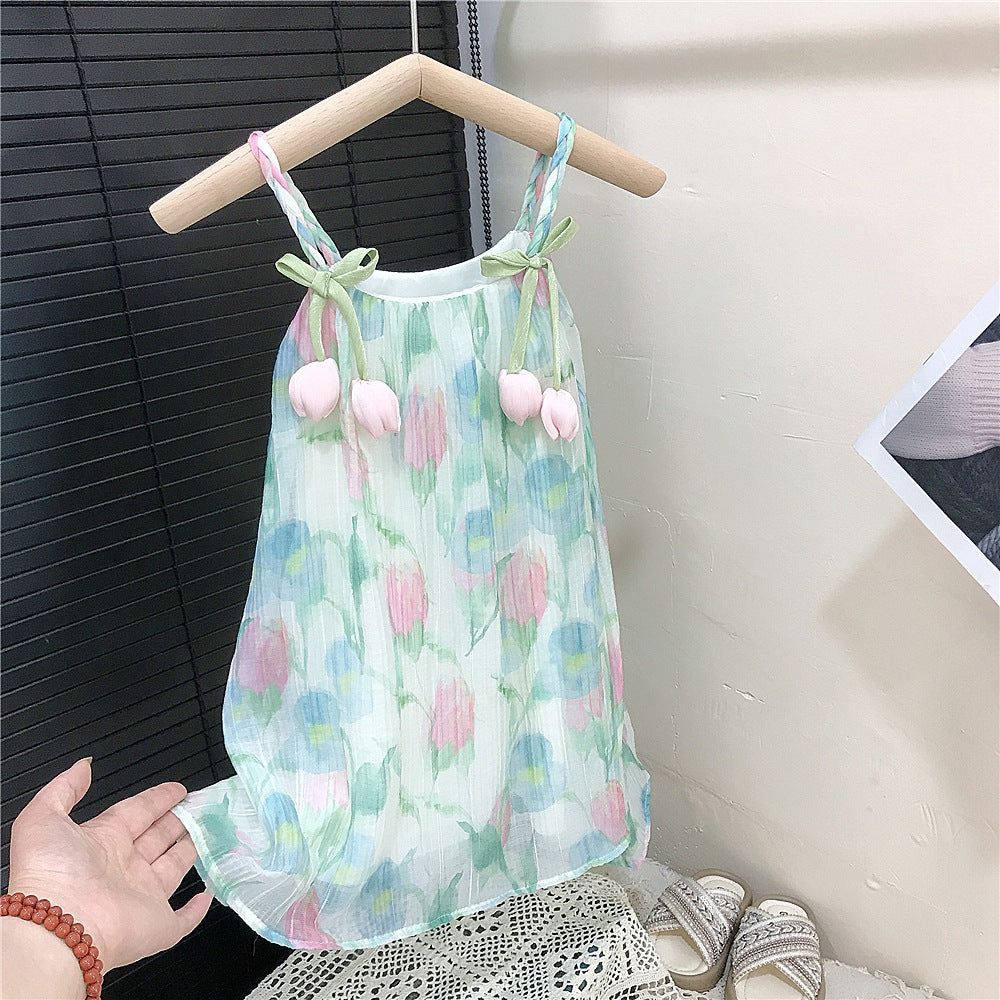 (In Production)Girls Spring&Summer Tulip Suspenders Dress