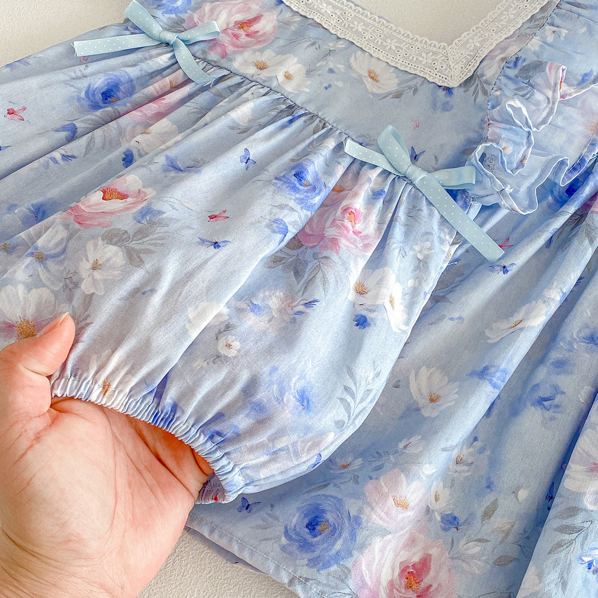 (In Production)Sisters Spring&Summer Floral Print Lace Ruffle Dress,Romper