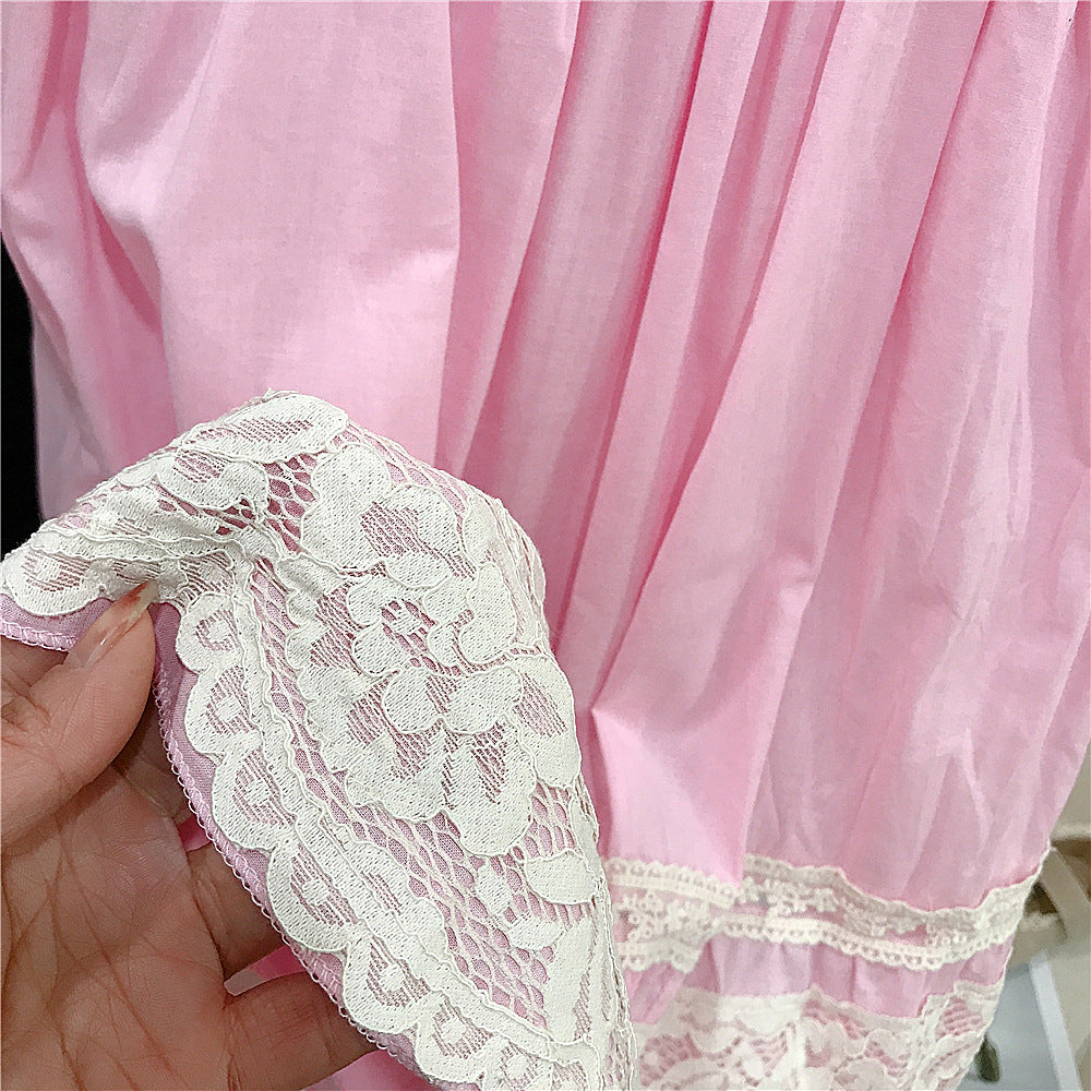 (In Production)Girls Spring&Summer Pink Cotton Lace Dress