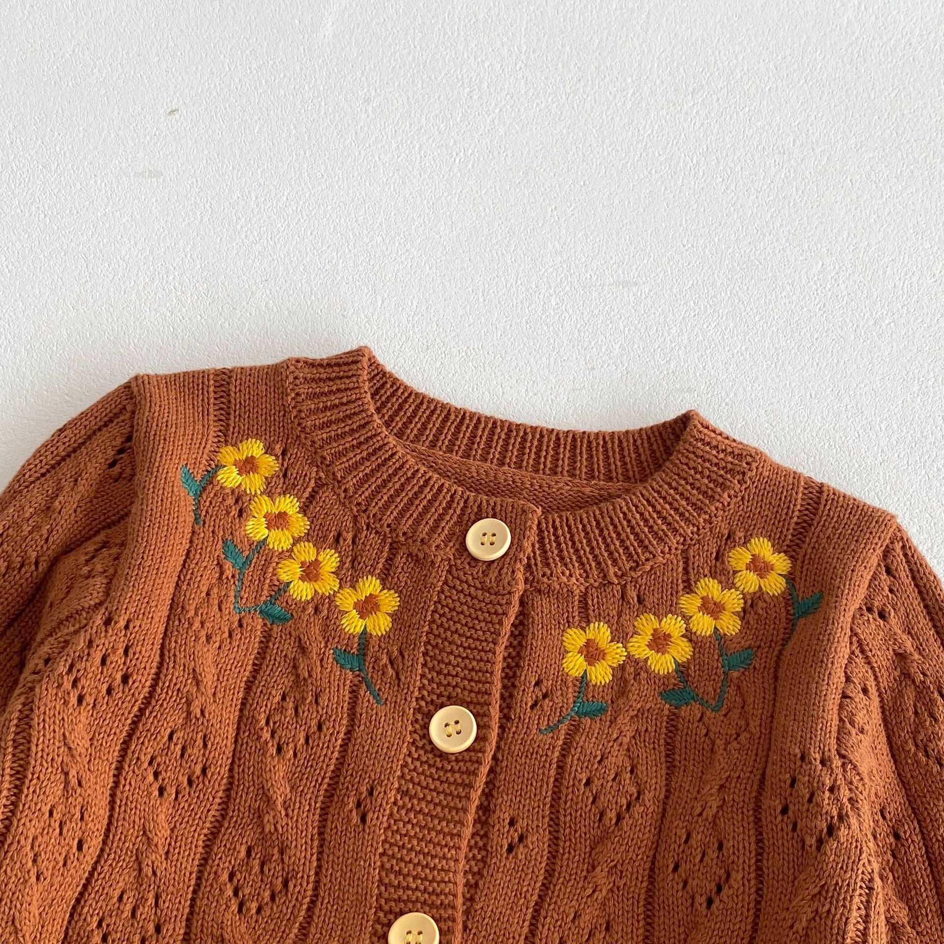 (Pre Order 2 Weeks)Girls Fall Floral Embroidery Knitted Cardigan