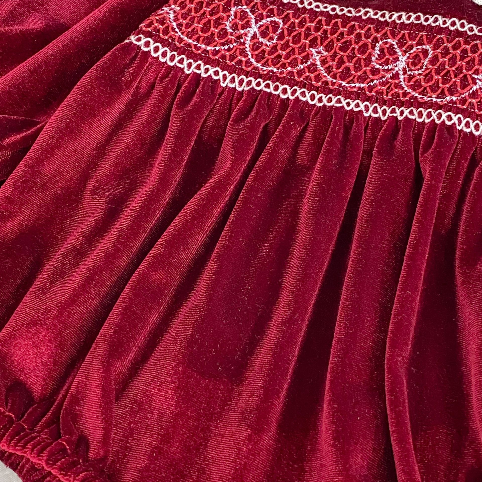 (Pre Order 2 Weeks)Sisters Red Velvet Smocked Dress&Romper