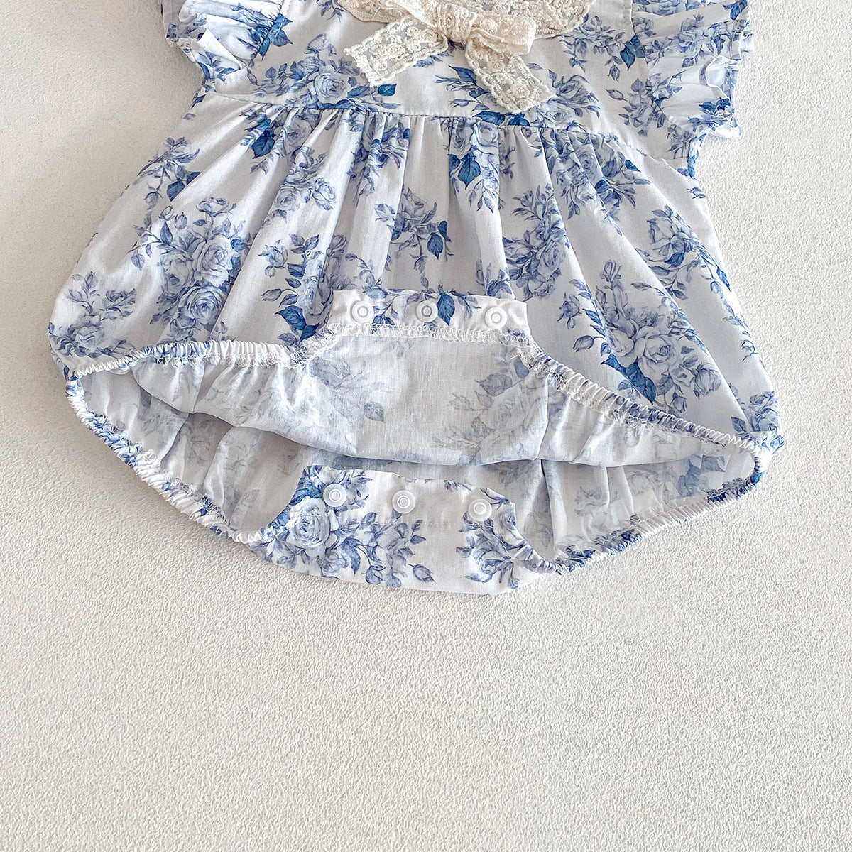 (In Production)Sisters Spring&Summer Blue Floral Print Dress,Romper