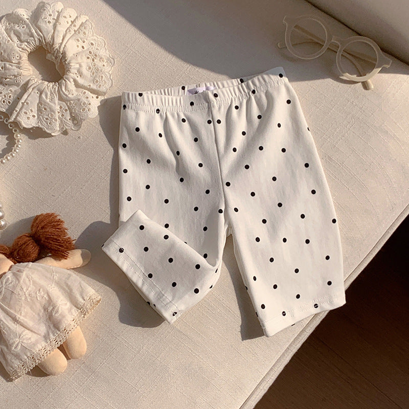 (In Production)Girls Summer Dot&Leopard Print Cotton Cycling Pants