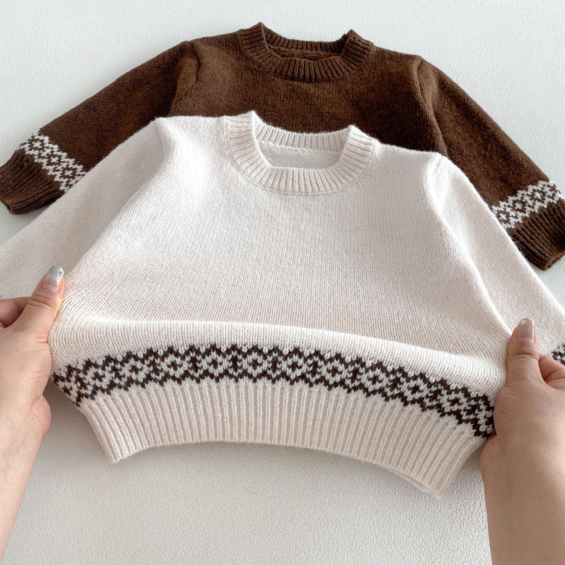 (Pre Order 2 Weeks)Unisex Fall Jacquard Round-neck Knit Sweater