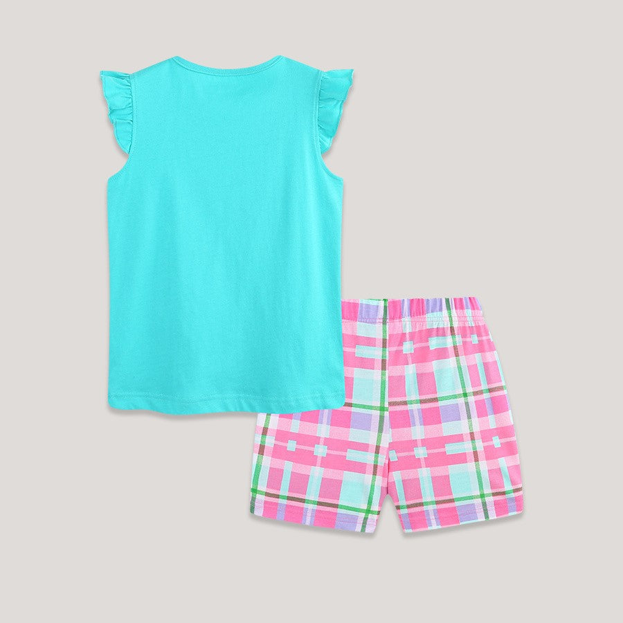 (In Production)Girls Spring&Summer Strawberry Applique Cotton Shorts Set