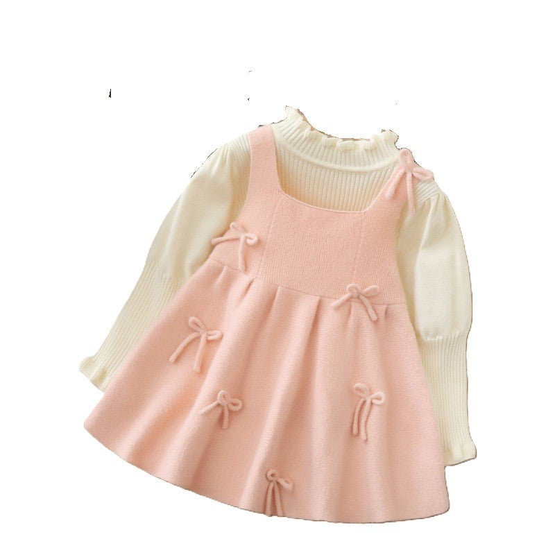 (In Production)Girls Fall&Winter Bow Sweater Dress Set