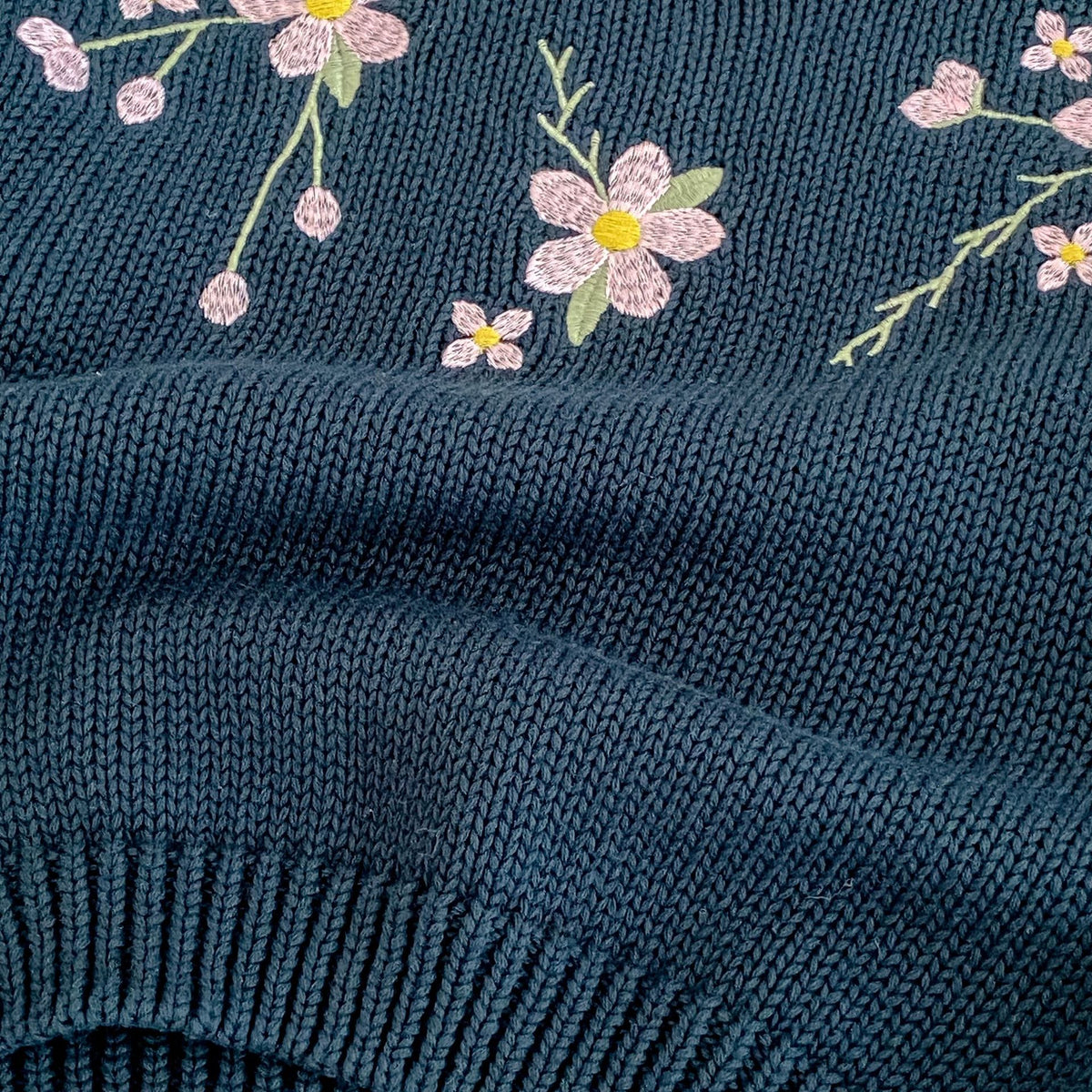 (Pre Order 2 Weeks)Girls Fall Floral Embroidery Navy Blue Sweater