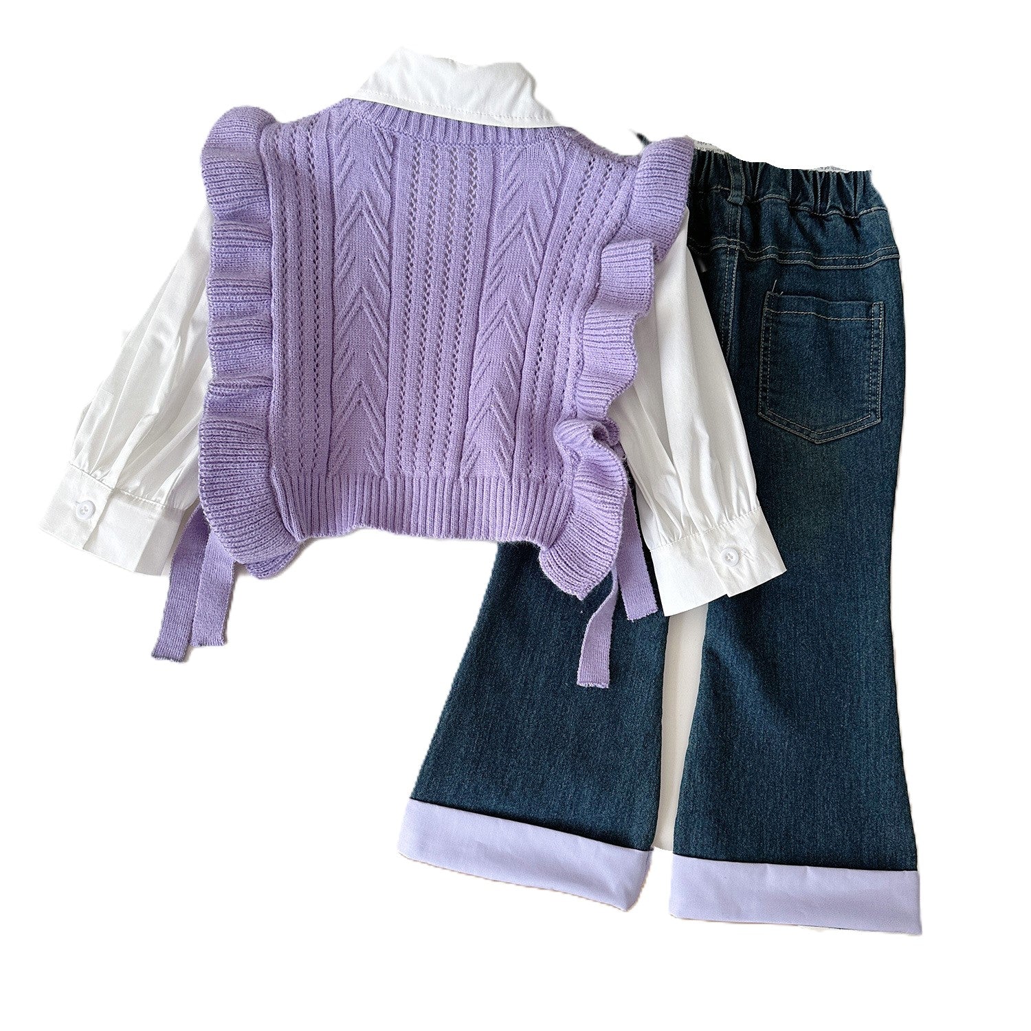 (In Production)Girls Fall&Winter Sweater Vest Shirt Jeans 3 pcs