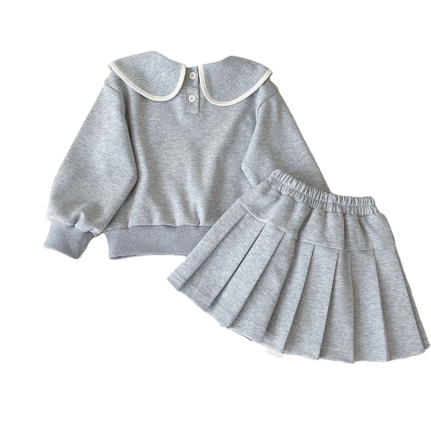 (In Production)Girls Fall&Winter Bow Applique Doll Collar Sweatshirt Set