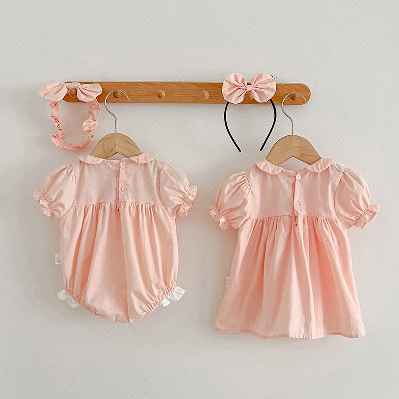 (In Production)Sisters Spring&Summer Floral Embroidery Ruffle Dress,Romper