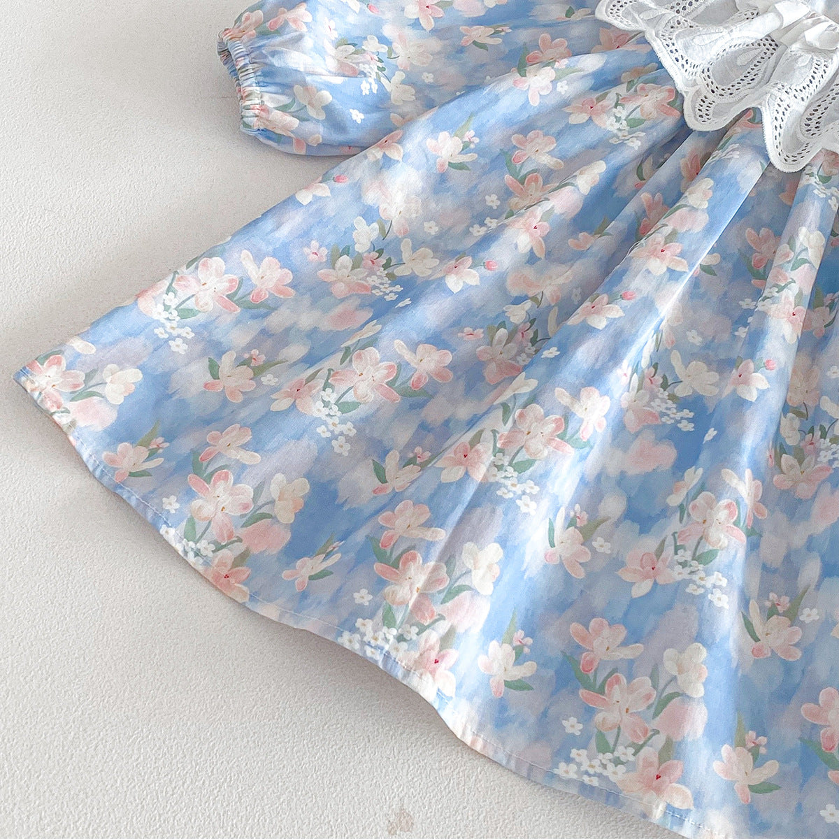 (Pre Order 2 Weeks)Sisters Fall Blue Floral Print Ruffle Collar Dress&Romper
