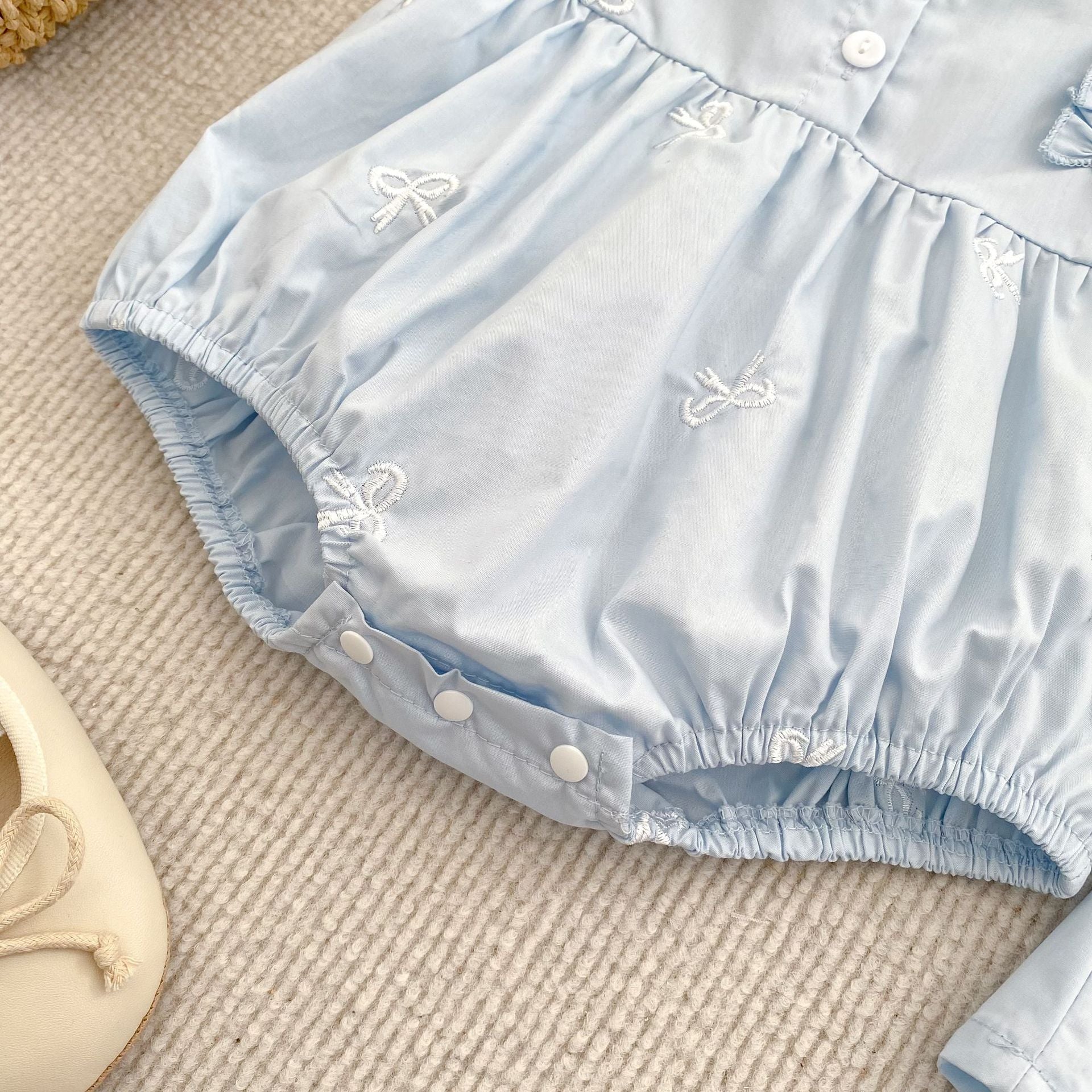 (In Production)Sisters Spring&Summer Bow Embroidery Cotton Dress,Romper