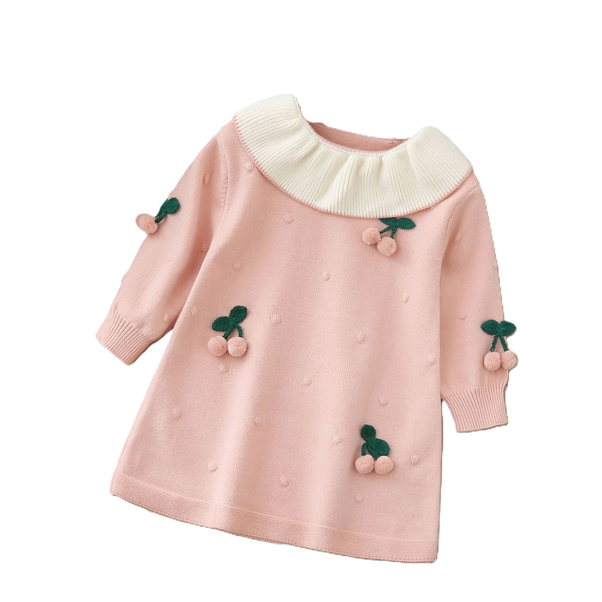 (In Production)Girls Christmas Red&Pink Cherry Doll Collar Sweater