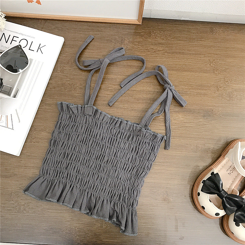 (In Production)Girls Summer Smocked Slip Top Linen Stripe Pants Set