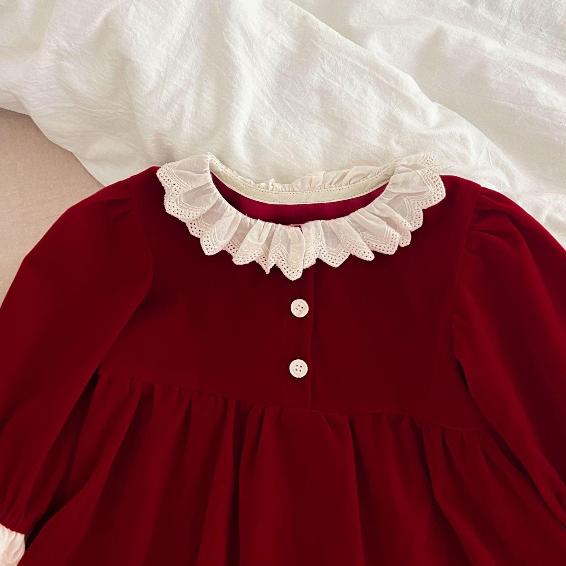 (Pre Order 2 Weeks)Sisters Red Velvet Lace Dress&Romper