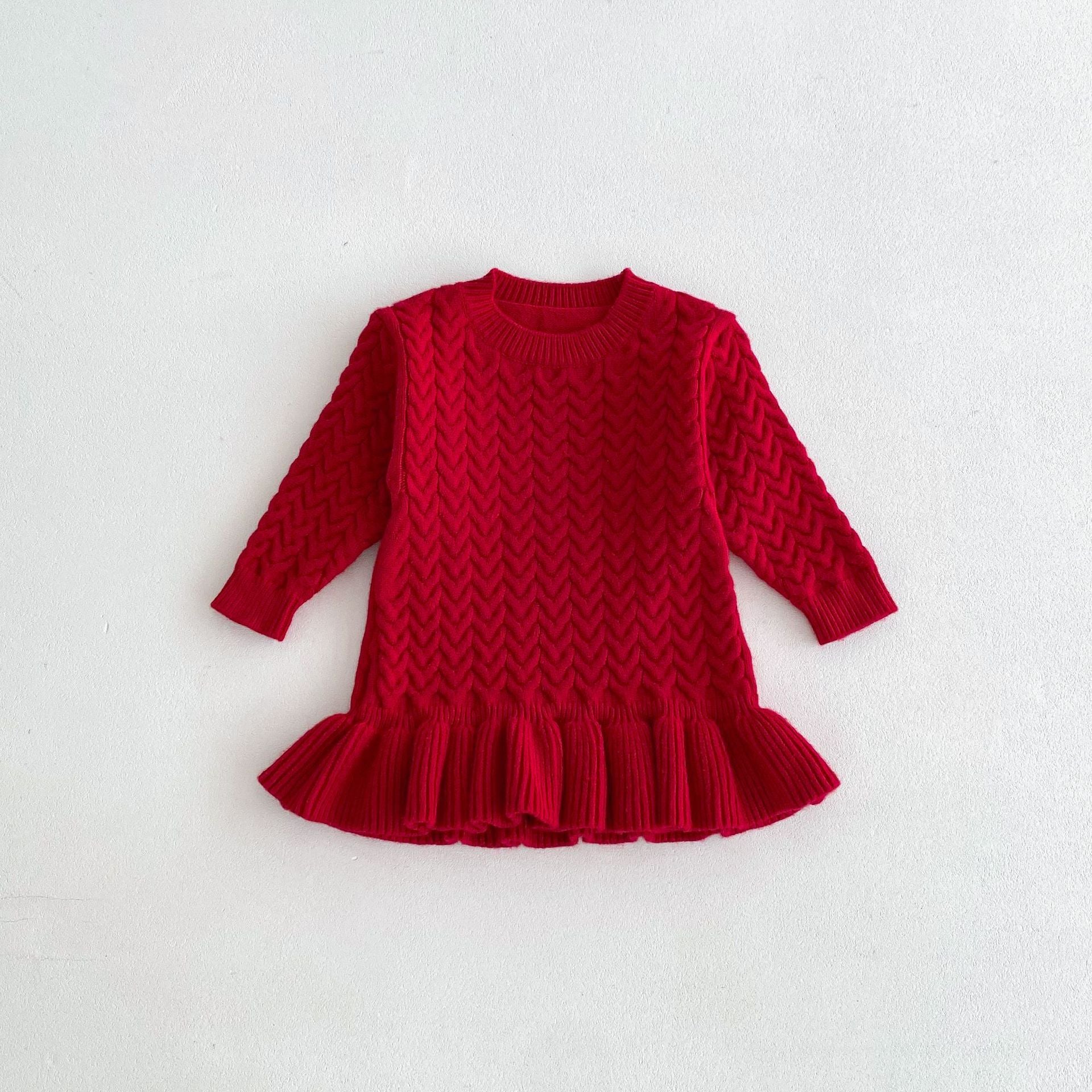 (Pre Order)Girls Fall Twist Crew-neck Knitted Dress